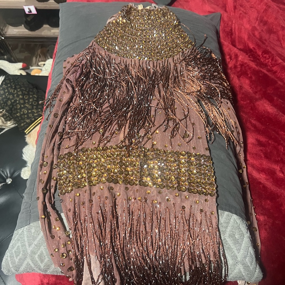 Brown Beaded Fringe Dress